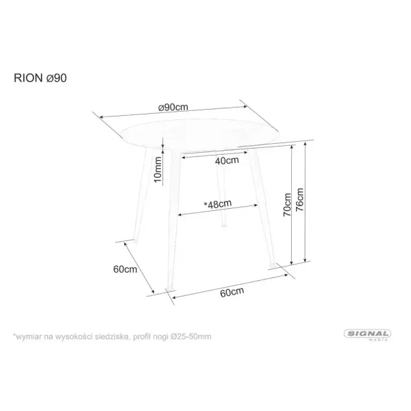 Tрапезна маса Rion 90 с кашмирени крака и бежов плот