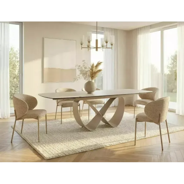 Разтегателна маса Infinity Ceramic с кашмирена основа и плот в бежов мат
