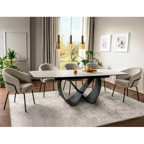 Разтегателна маса Infinity Ceramic с черна основа и плот в бял мат