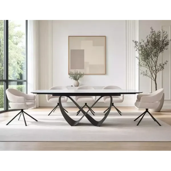 Разтегателна маса Infinity Ceramic с черна основа и плот в бял мат