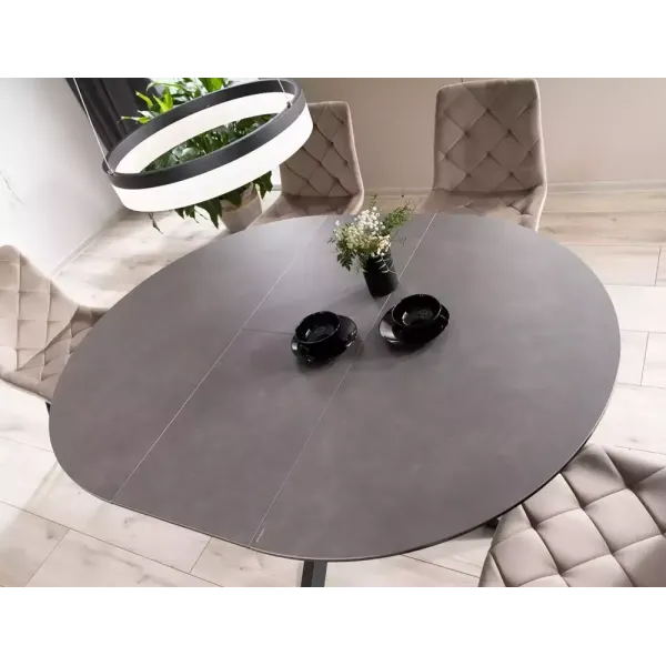 Разтегателна трапезна маса Porto Ceramic с черна основа и плот в тъмносив мат