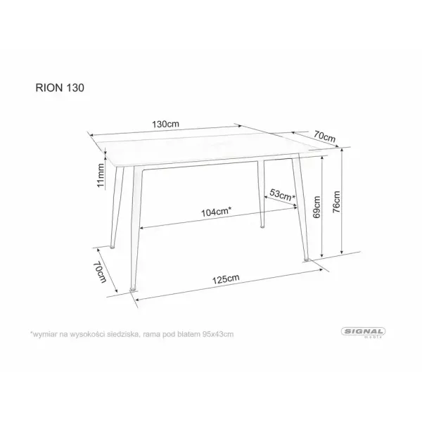 Tрапезна маса Rion 130 с черни крака и плот в бял гланц