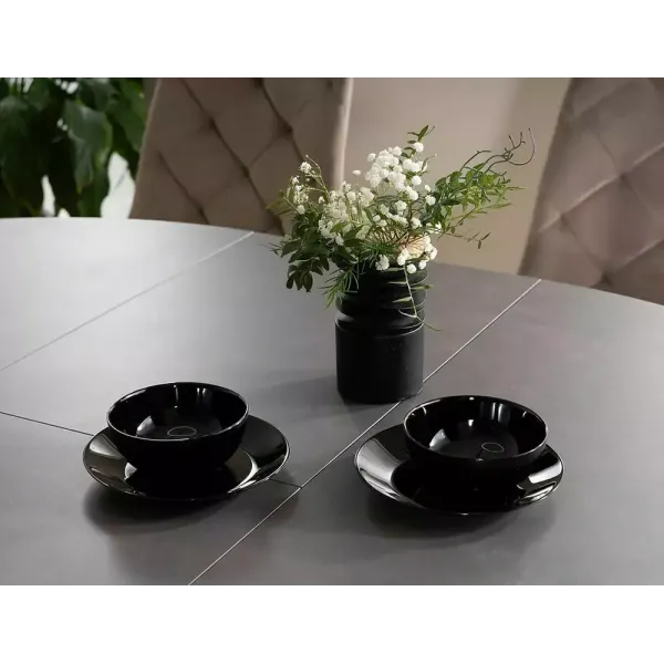 Разтегателна трапезна маса Porto Ceramic с черна основа и плот в тъмносив мат