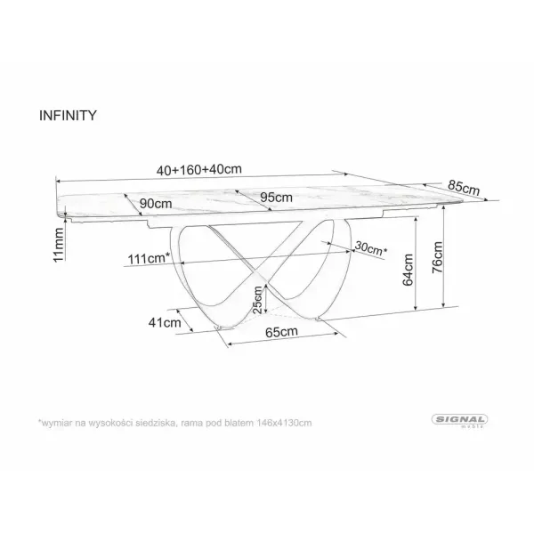 Разтегателна маса Infinity Ceramic с черна основа и черен плот