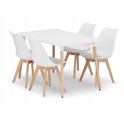 Комплект правоъгълна маса ADRIA 120x80 см бяла + 4 бели стола MARK
